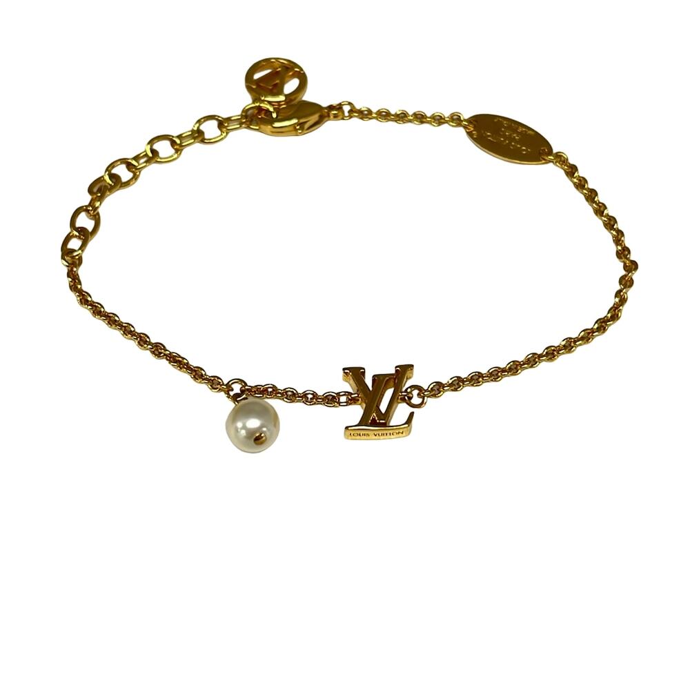 Louis Vuitton LV Iconic Louisa Bracelet M1450A Gold Cream Hardware resin pearl